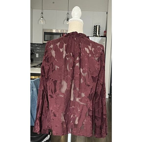 Dorothee Schumacher Burgundy Silk Lace Sheer Romance Tie Neck Blouse Top 4 $800 - Picture 2 of 16